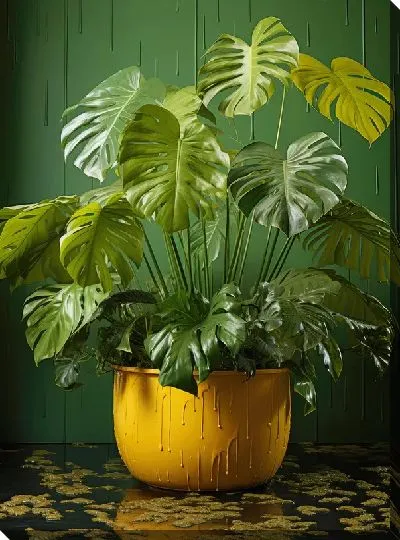 Картина маслом Монстера в желтом горшке