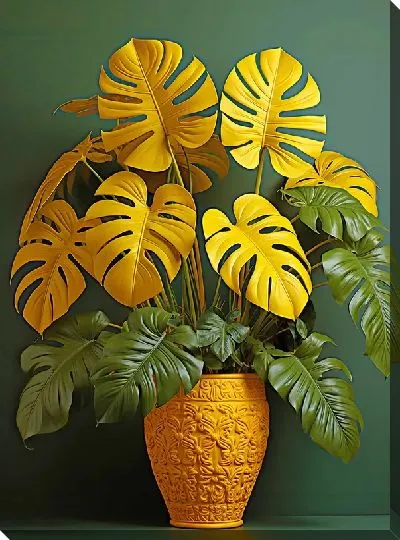 Картина маслом Монстера в желтом кашпо