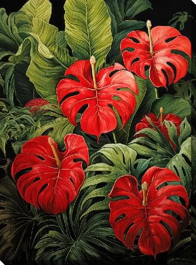 Картина маслом Монстера в джунглях №64