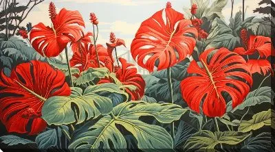 Картина маслом Монстера в джунглях №69