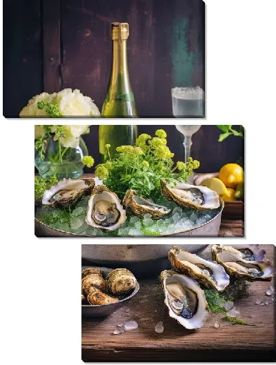 Модульная картина Устрицы и шампанское