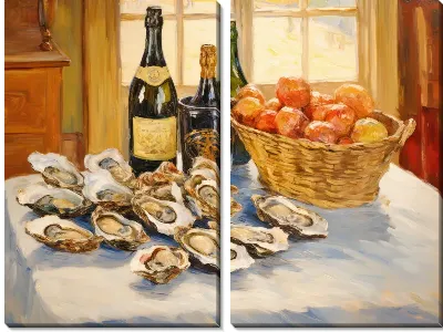 Модульная картина Натюрморт с устрицами и шампанским