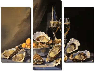 Модульная картина Устрицы и бокалы шампанского
