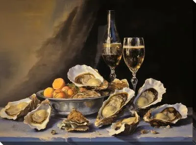 Постер Устрицы и бокалы шампанского