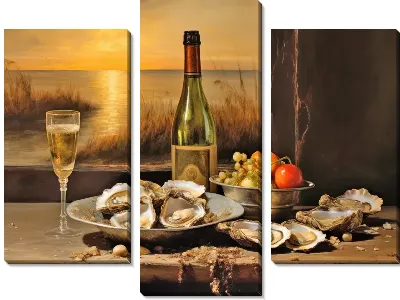 Модульная картина Устрицы и бокальчик шампанского