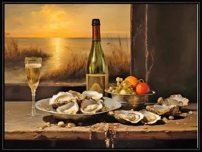 Картина Устрицы и бокальчик шампанского