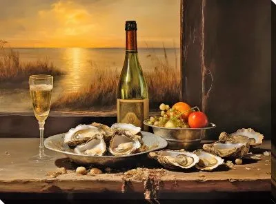 Картина маслом Устрицы и бокальчик шампанского