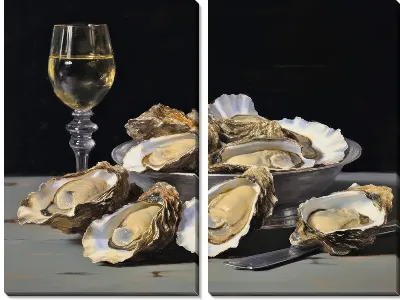 Модульная картина Бокал и устрицы