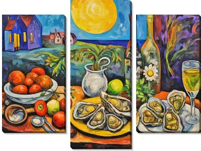 Модульная картина Богатый стол с устрицами