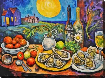 Богатый стол с устрицами