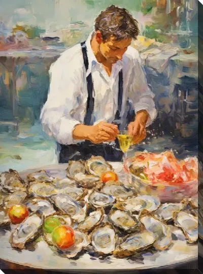 Картина маслом Праздничный стол с устрицами