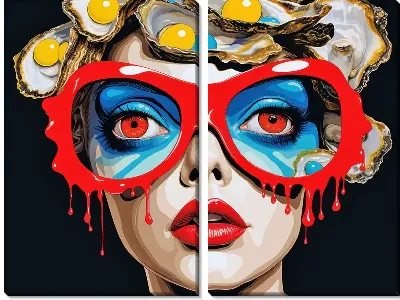 Модульная картина Арт девушка в очках и с устрицами