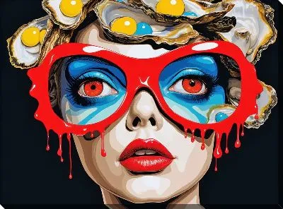 Картина маслом Арт девушка в очках и с устрицами