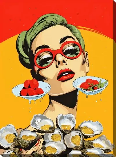 Картина маслом Арт девушка в очках и с устрицами №2