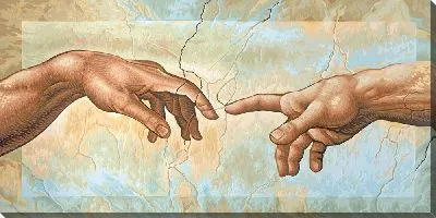 Картина маслом Две руки тянутся друг к другу в арт обработке
