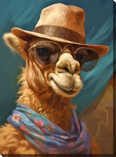 Картина маслом Верблюд в очках и шляпе