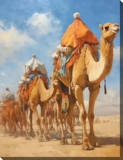 Картина маслом Караван с верблюдами