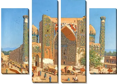 Картина Медресе Шир-Дор на площади Регистан в Самарканде