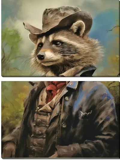 Модульная картина Енот в шляпе