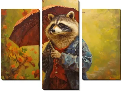 Модульная картина Енот и зонт
