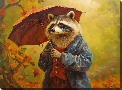 Картина маслом Енот и зонт