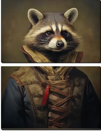 Модульная картина Енот в одежде