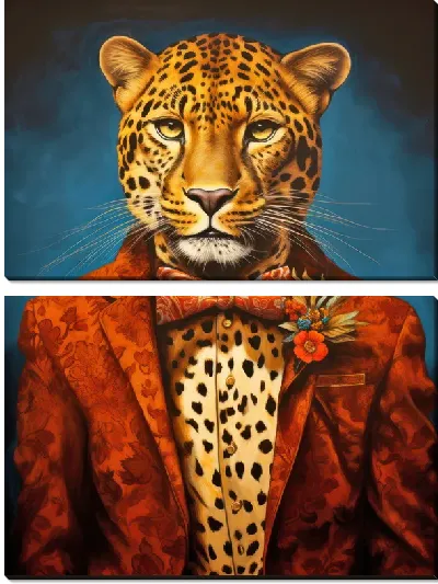 Модульная картина Леопард в красном пиджаке