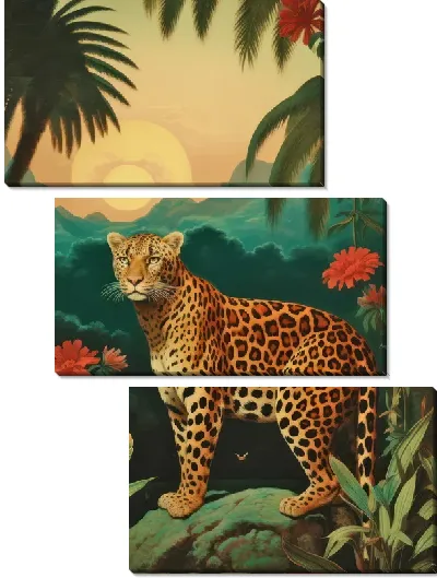 Модульная картина Леопард в джунглях