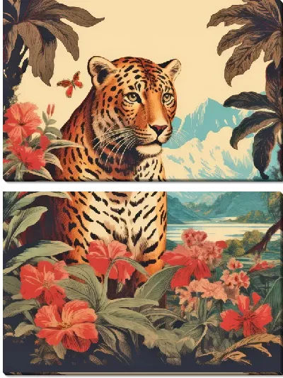 Модульная картина Леопард в джунглях №2