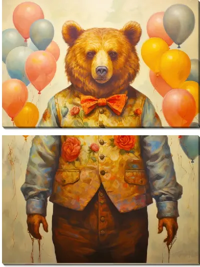 Модульная картина Медведь и воздушные шарики