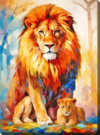 Картина маслом Лев и львёнок №4