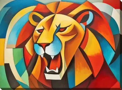 Картина маслом Лев в стиле кубизм №2
