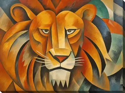 Картина маслом Лев в стиле кубизм №3