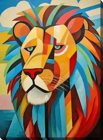 Картина маслом Лев в стиле кубизм №5