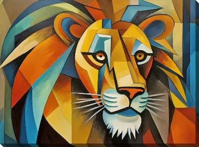 Картина маслом Лев в стиле кубизм №6