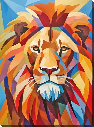 Картина маслом Лев в стиле кубизм №7