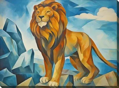 Картина маслом Лев в стиле кубизм №8