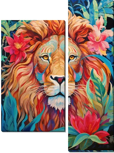 Модульная картина Лев в джунглях