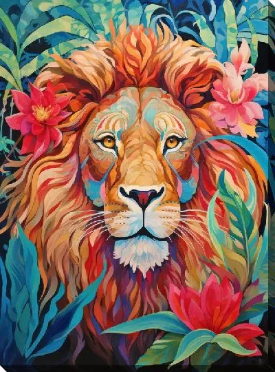 Картина маслом Лев в джунглях