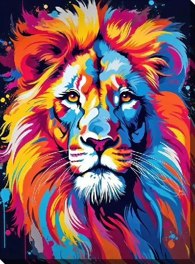Картина маслом Лев в стиле поп-арт №23
