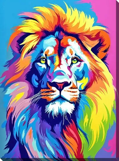 Картина маслом Лев в стиле поп-арт №29