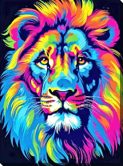 Картина маслом Лев в стиле поп-арт №30