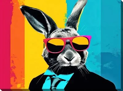 Картина маслом Заяц в очках в стиле поп-арт