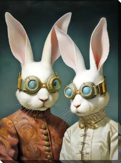 Картина маслом Белые зайцы в очках