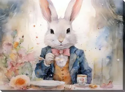 Картина маслом Кролик и чаепитие