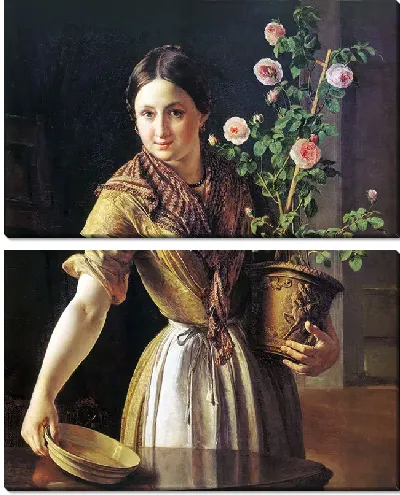 Картина Девушка с горшком роз