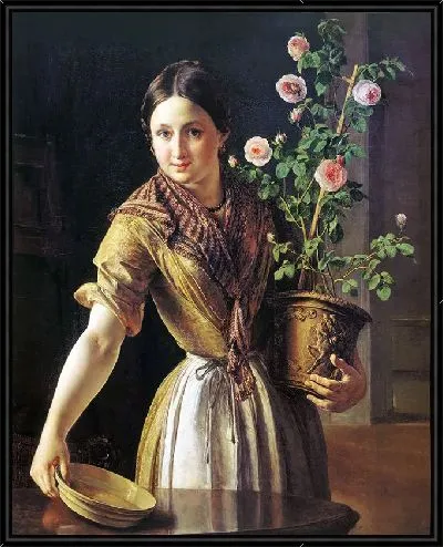 Картина Девушка с горшком роз