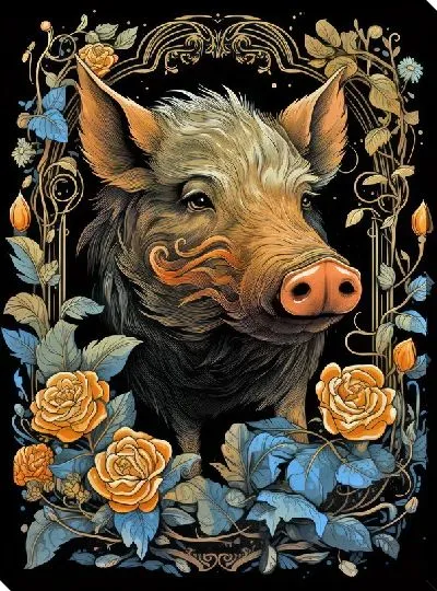 Картина маслом Кабан в стиле винтаж