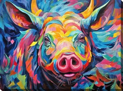 Картина маслом Корова в ярком стиле поп-арт
