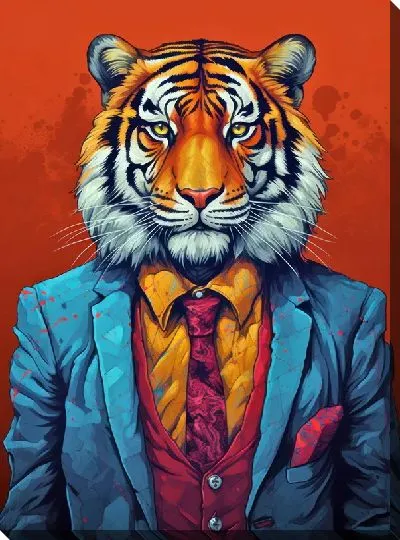 Картина маслом Тигр в синем пиджаке